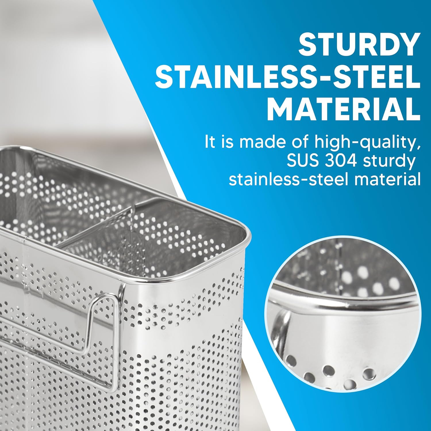 HOME&I Silverware Drying Basket, Hanging Rectangular Utensil Holder with 2 Compa