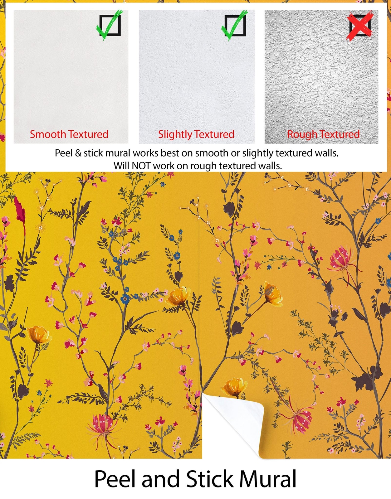 Botanical Flower Garden With Yellow Orange Background Wall Mural. Blossom Flower