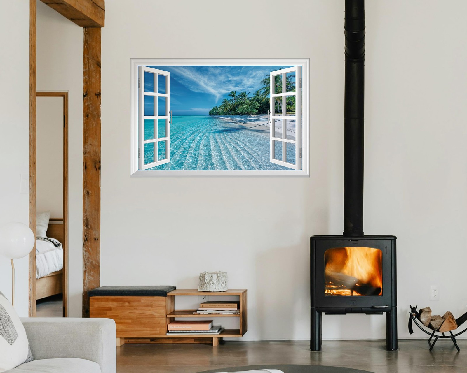 Fake Window Wall Mural – Summer Beach Faux Window Wall Sticker for Wall Decor…
