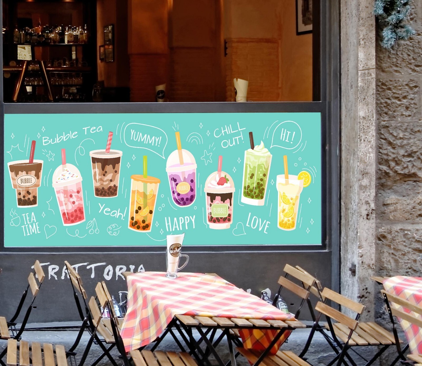 3D Pearl Tea K451 Bubble Tea Shop Window Stickers Vinyl Wallpaper Murals Kay