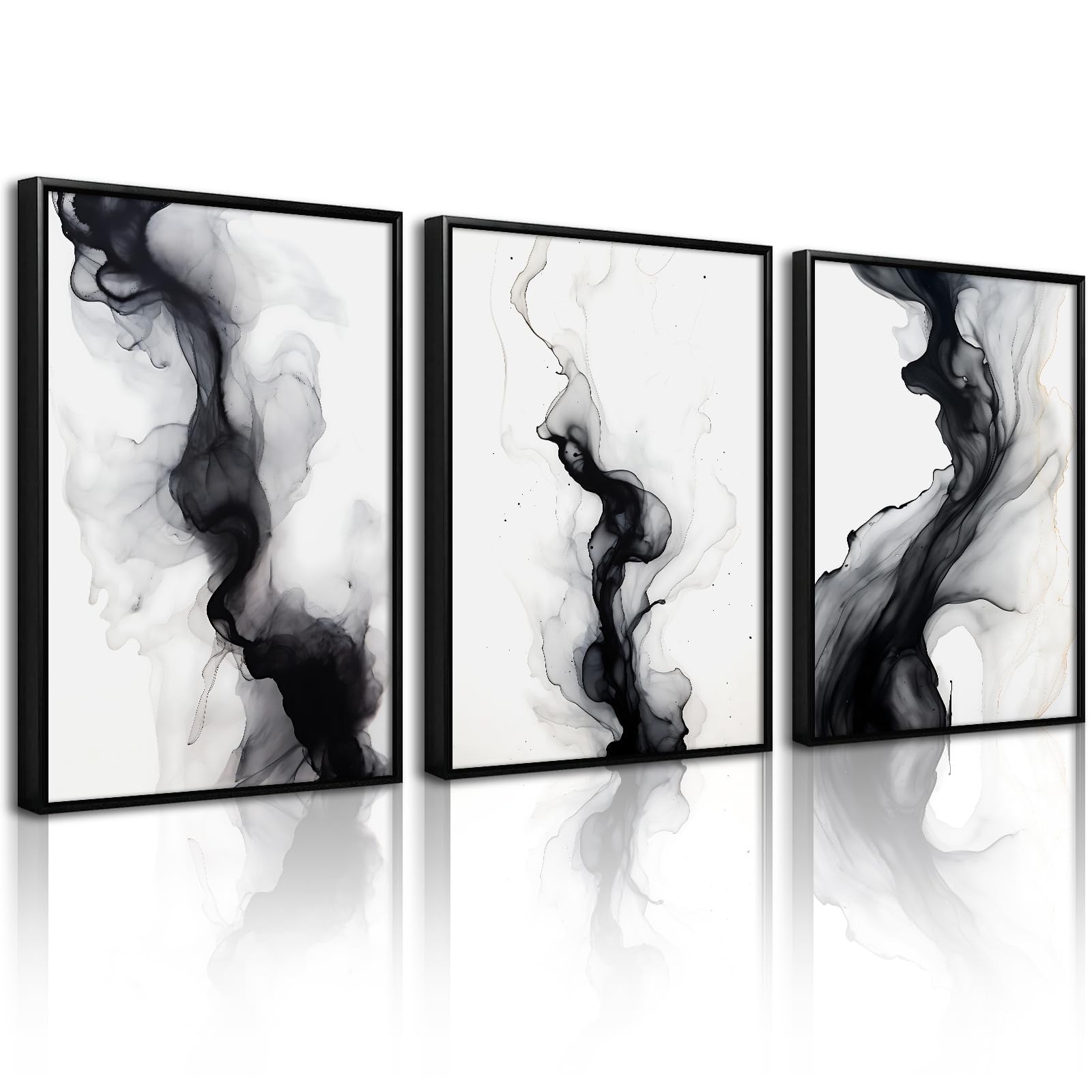 Black White Abstract Wall Art Decor Gray Modern Wall Art Minimalist Canvas Pa…