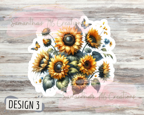 Sunflower Vinyl Stickers 3" For Laptops, Cups, Etc. Indoor, Water Resistant