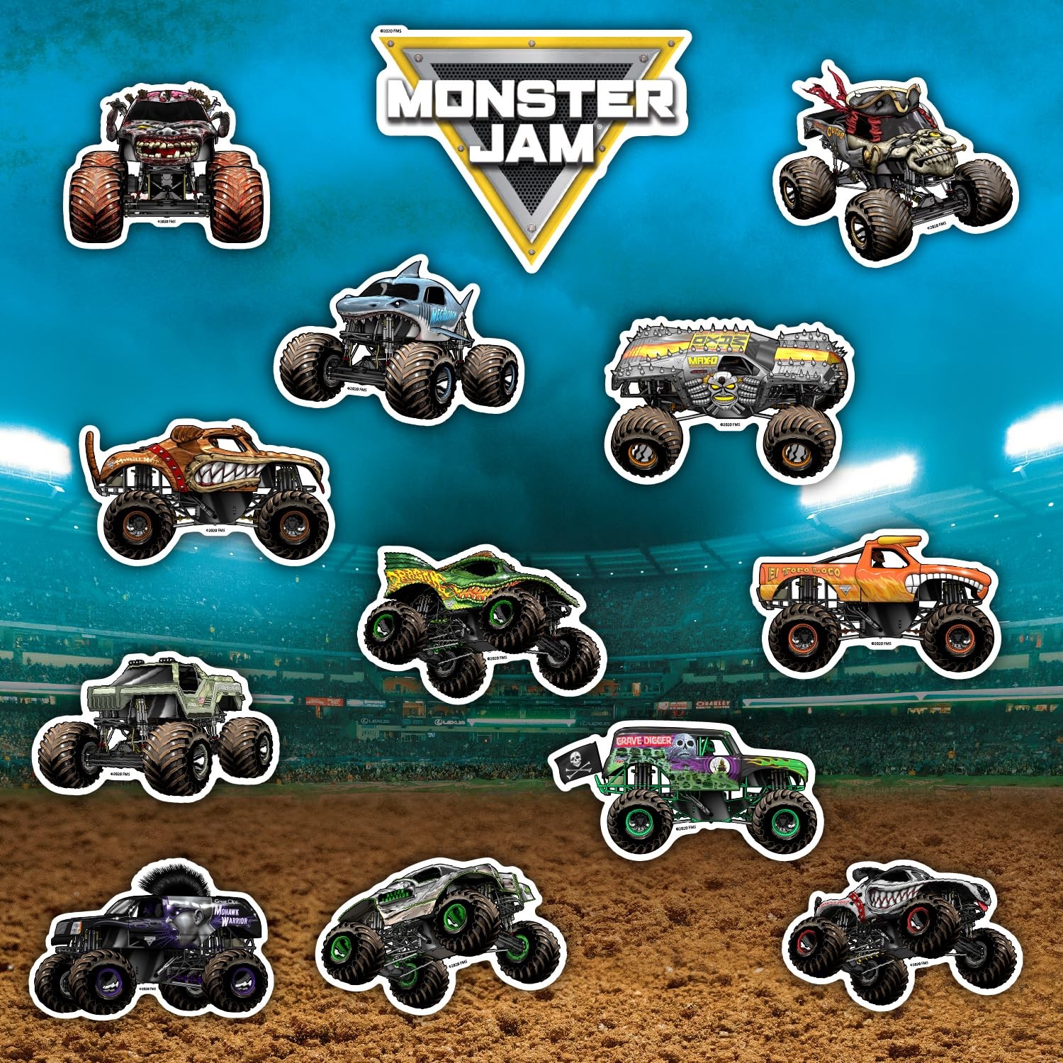 Monster Jam Trucks Decal Pack – Set of 15 Monster Truck Stickers Includes Gra…