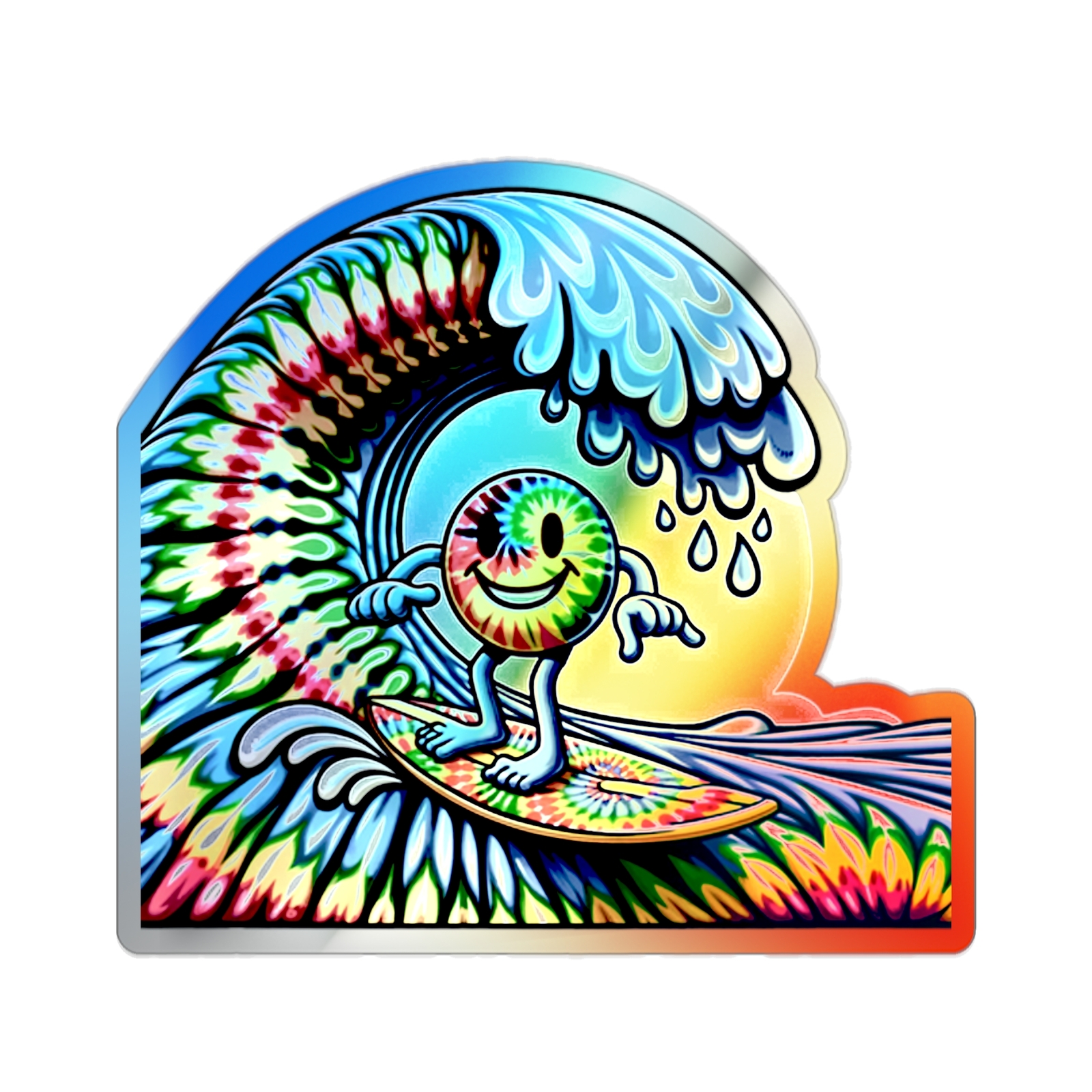 Holographic Sticker Tie Dye Surfing Happy Face Streetwear Summer Beach Hipster