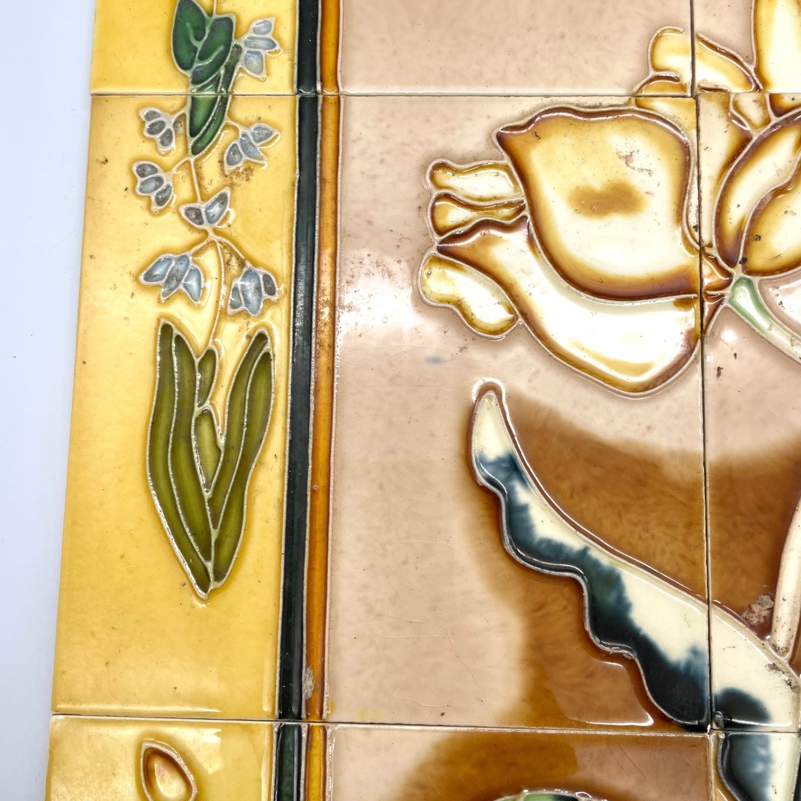 Art Nouveau Style Floral Ceramic Tile Mural 6-Piece Set Yellow Brown