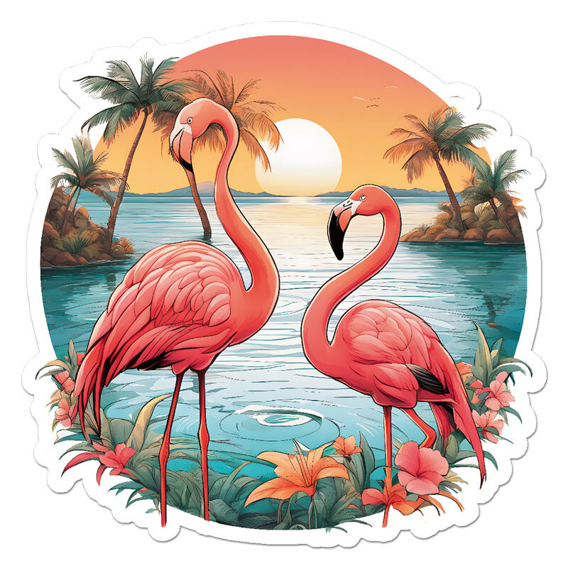 Flamingo Sunset, Vinyl Decal Sticker, Indoor Outdoor, 3 Sizes, #11883