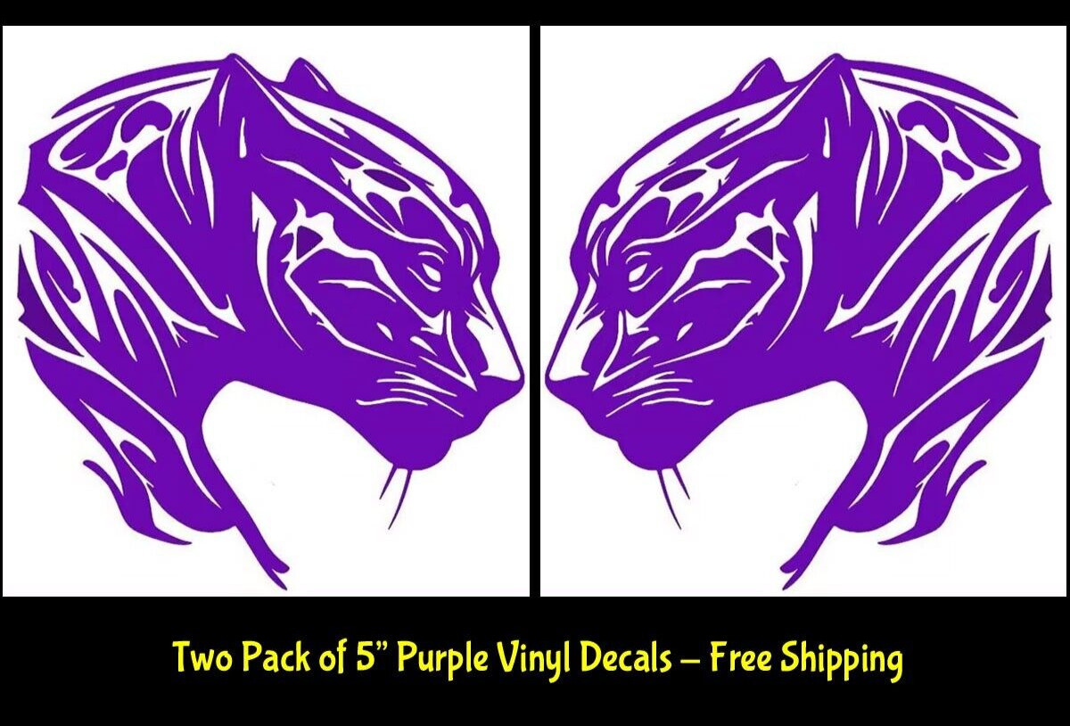 Panther Two Pack 5" Purple Vinyl Decals Mirrored Car Truck Windows Van
