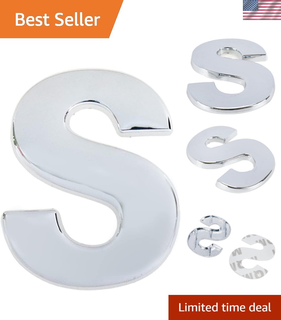 3D Chrome Car Emblem Letter S – Easy Install Zinc Alloy Badge for Customization