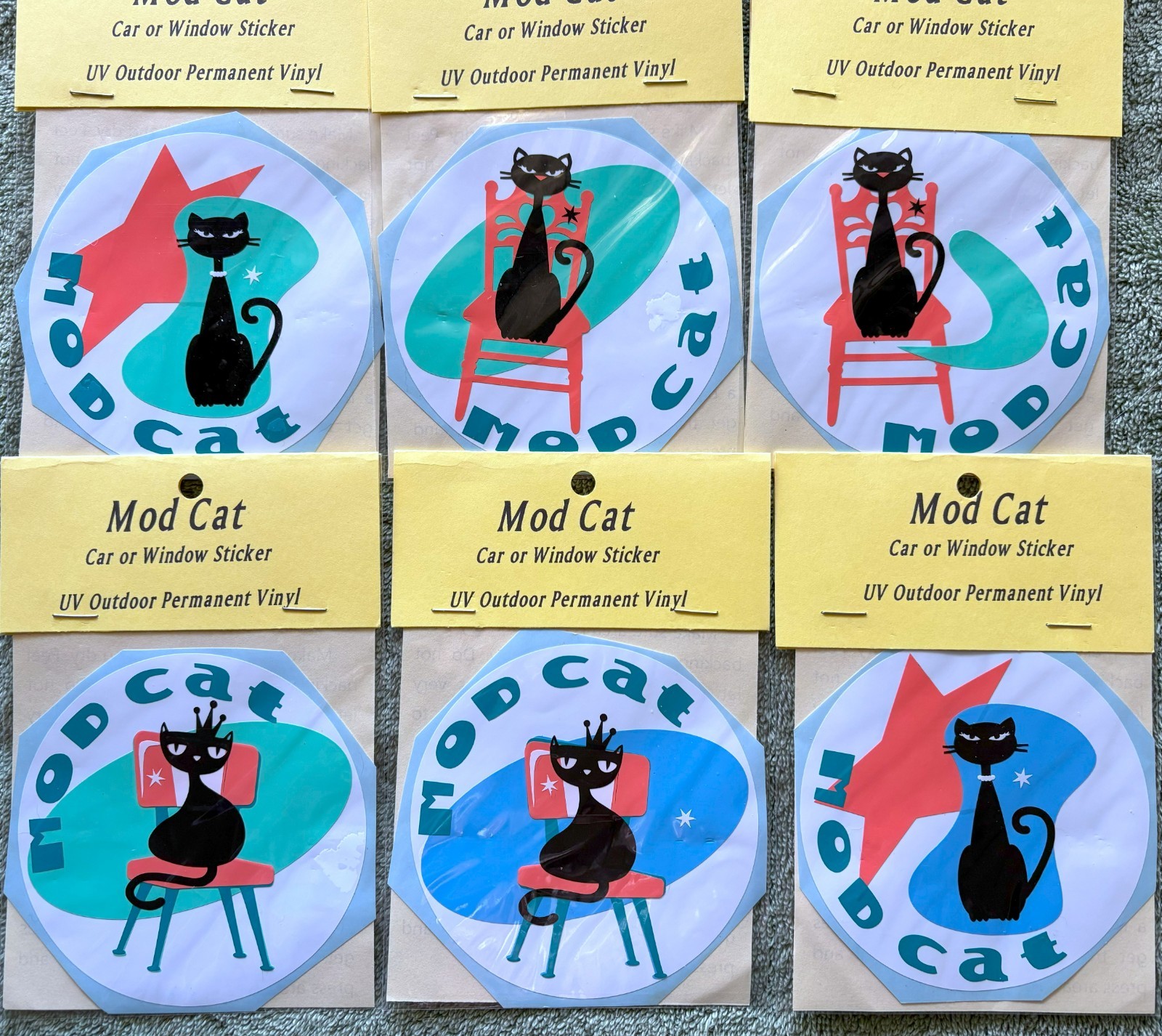 Qty 6 MOD CAT Mid Century Style Variety of CAR or WINDOW Stickers (Paradise, CA)