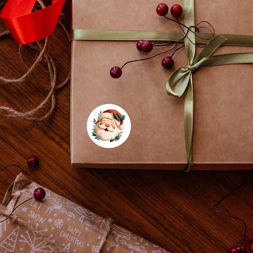 Santa Claus Face Christmas Round Dot Stickers Set, 1.2" & 1.5"