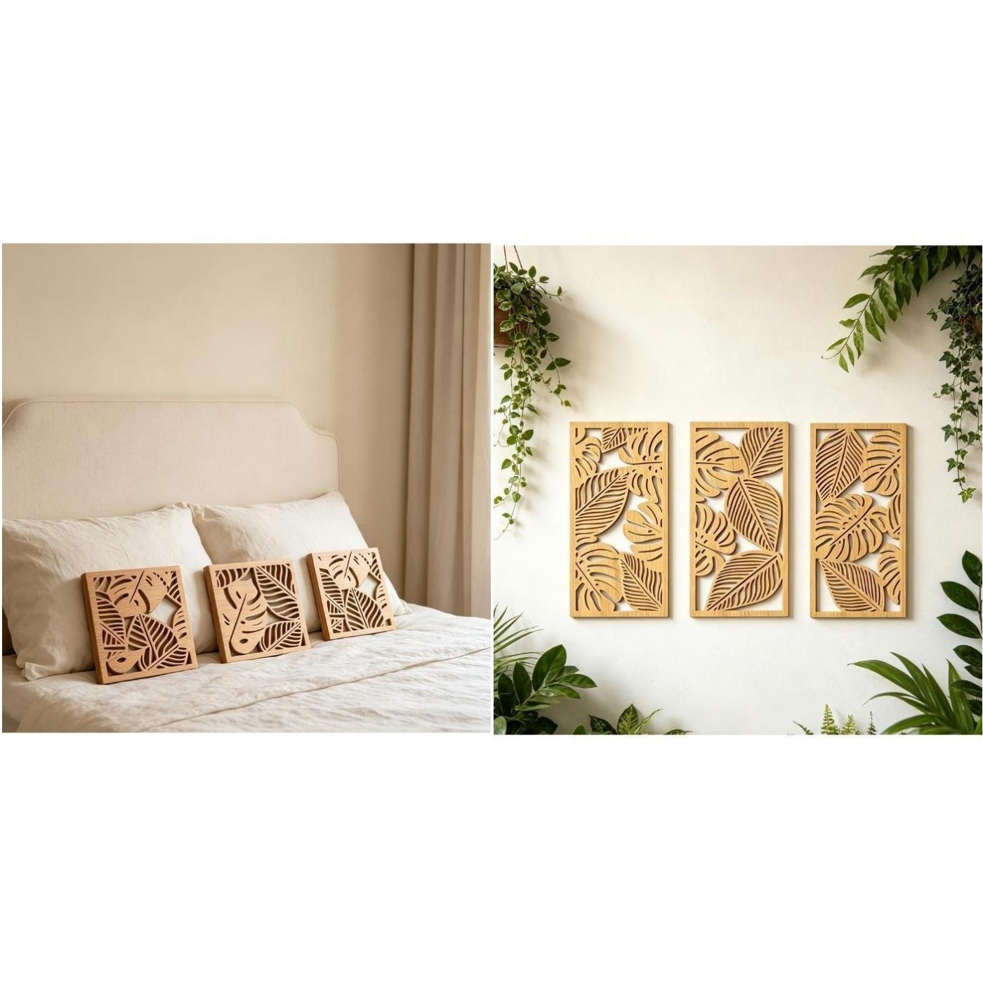 Rustic Hollow Wood Wall Hanging Decor for Bedroom and Living Room Brown Finish