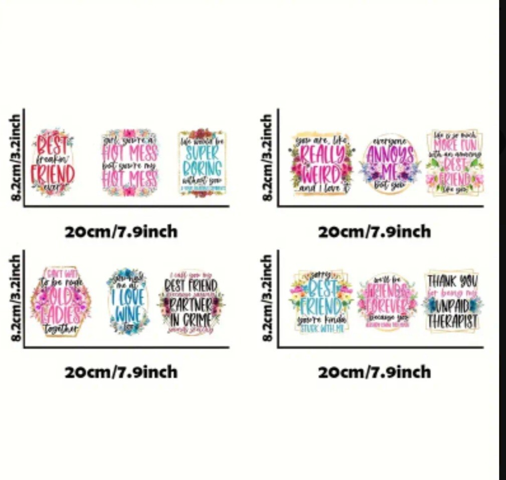 UV DTF Best Friend Transfer Sticker Set Included Mug Size 12 Different Transfers