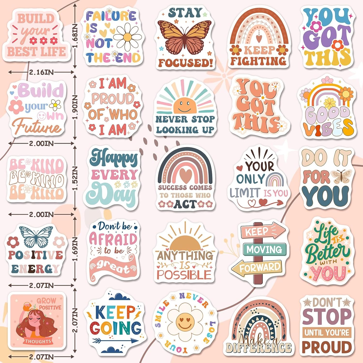 200Pcs Boho Motivational Stickers Waterproof Positive Vinyl for Laptop Bottle