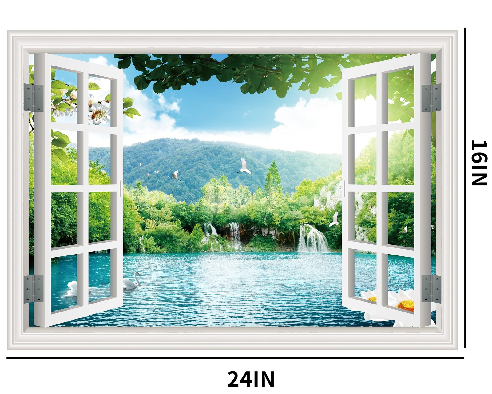 Fake Window Wall Sticker – Landscape Faux Window Wall Mural for Wall Decor, S…