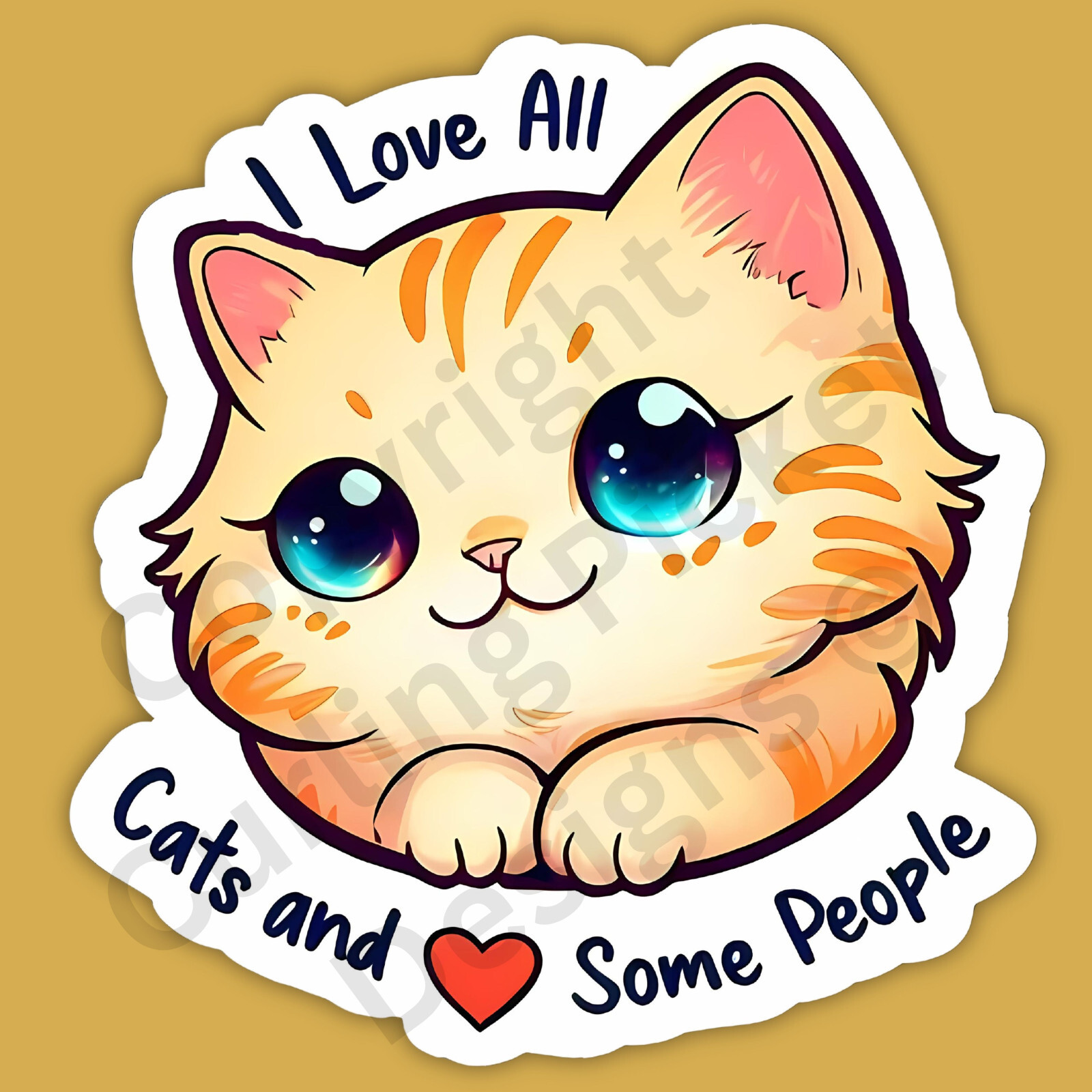 I Love All Cats and Some People Sarcastic Cute Funny Cat 3" Vinyl Sticker
