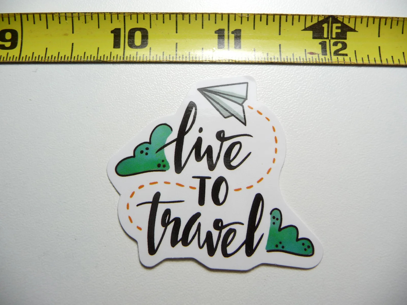 LIVE TO TRAVEL PAPER AIRPLANE SMALL STICKER DECAL GLOSSY MOTIVATIONAL POSITIVE
