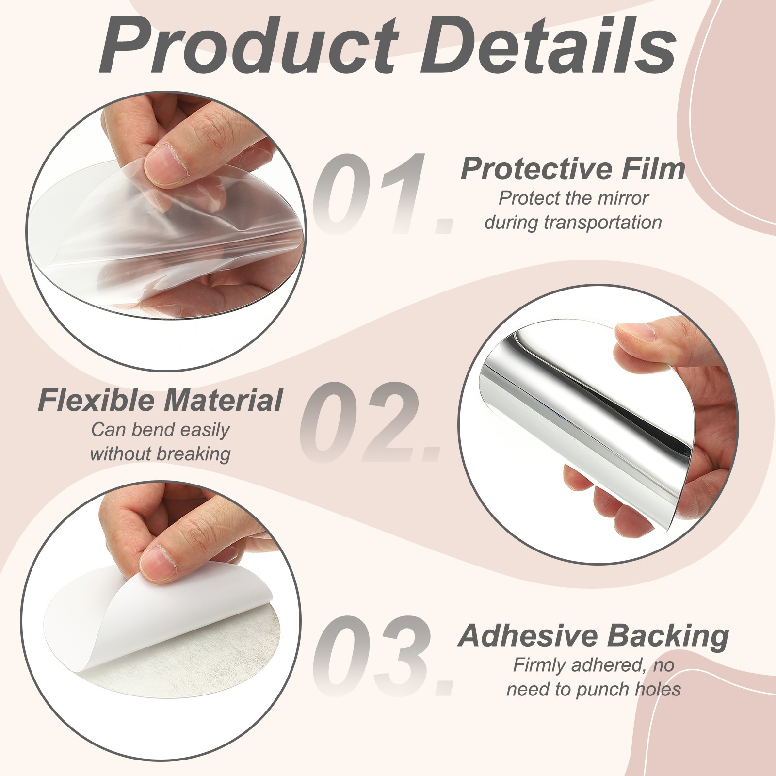 6Pcs Acrylic Mirror Sheet, 3.9" Circle Self Adhesive Mirror
