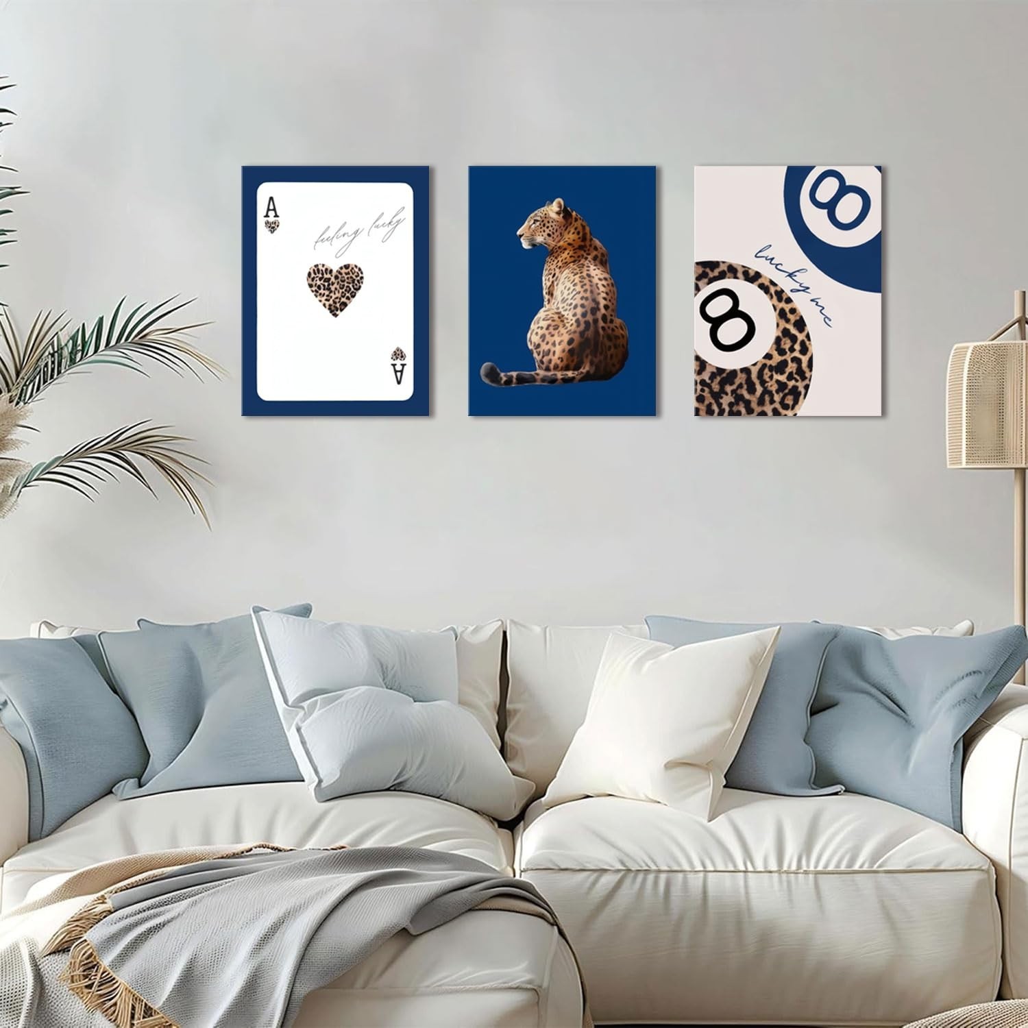 Navy Blue Leopard Canvas Wall Art Set of 3 Cheetah Animal Prints Posters Wall…