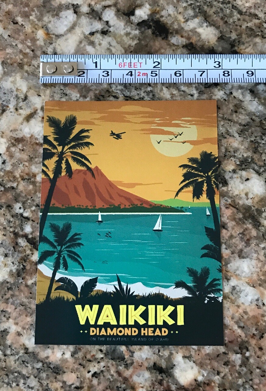 Waikiki Sticker – Hawaiian Islands Oahu Hawaii Diamond Head Beach Surf Travel
