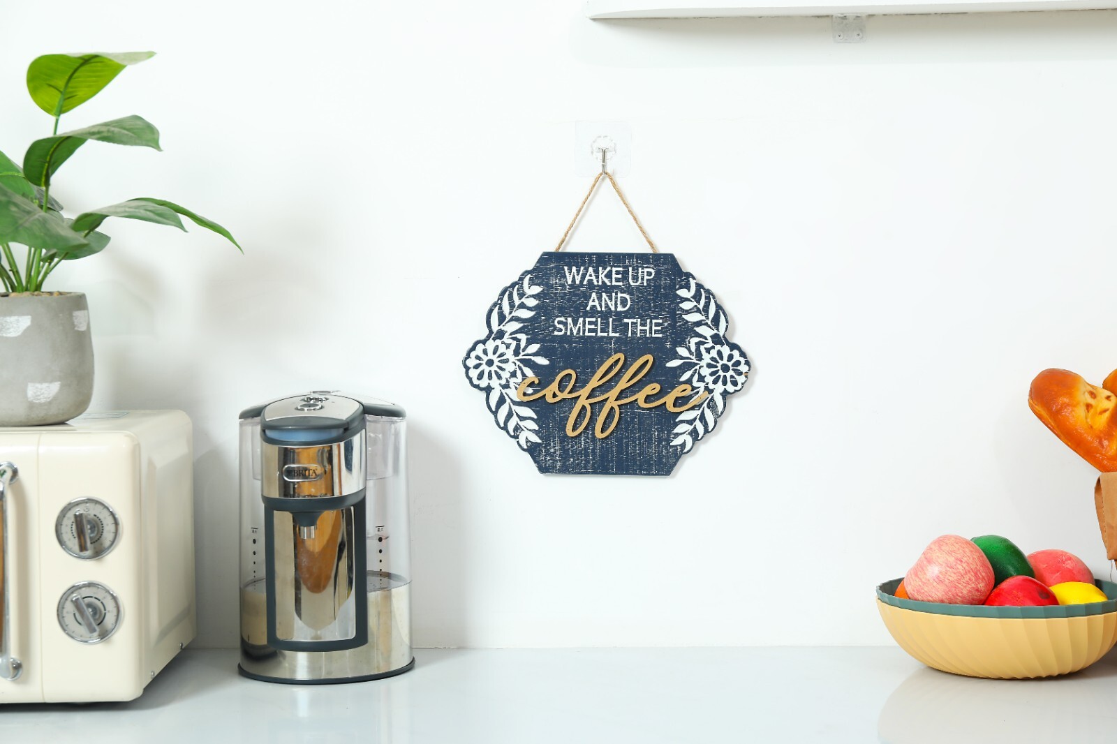 Rustic Wood Coffee Signs Decor for Coffee Bar, Hanging Wall Sign with Rope