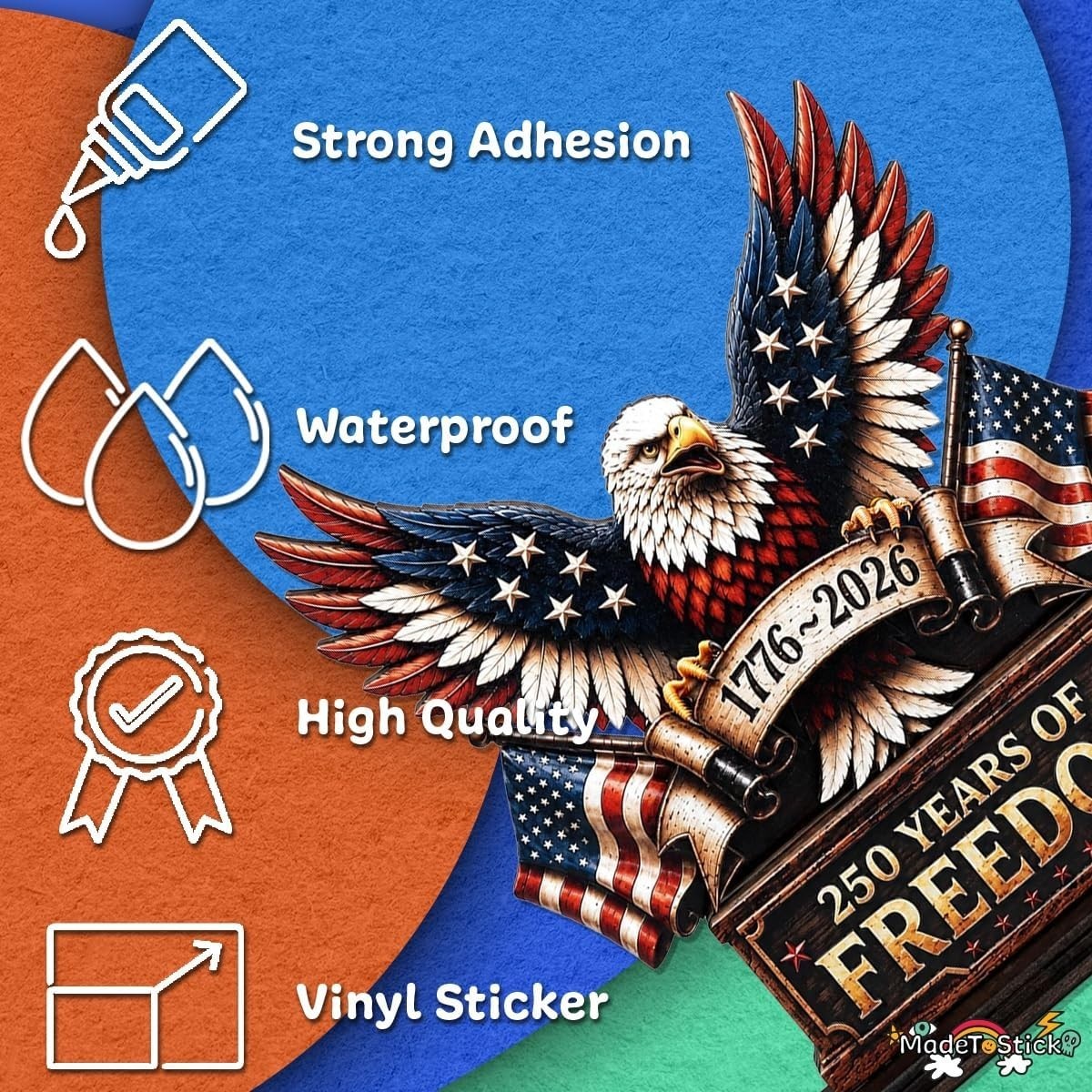 250 Years of Freedom American Eagle 1776-2026 Patriotic Sticker 6.5"x5.5"