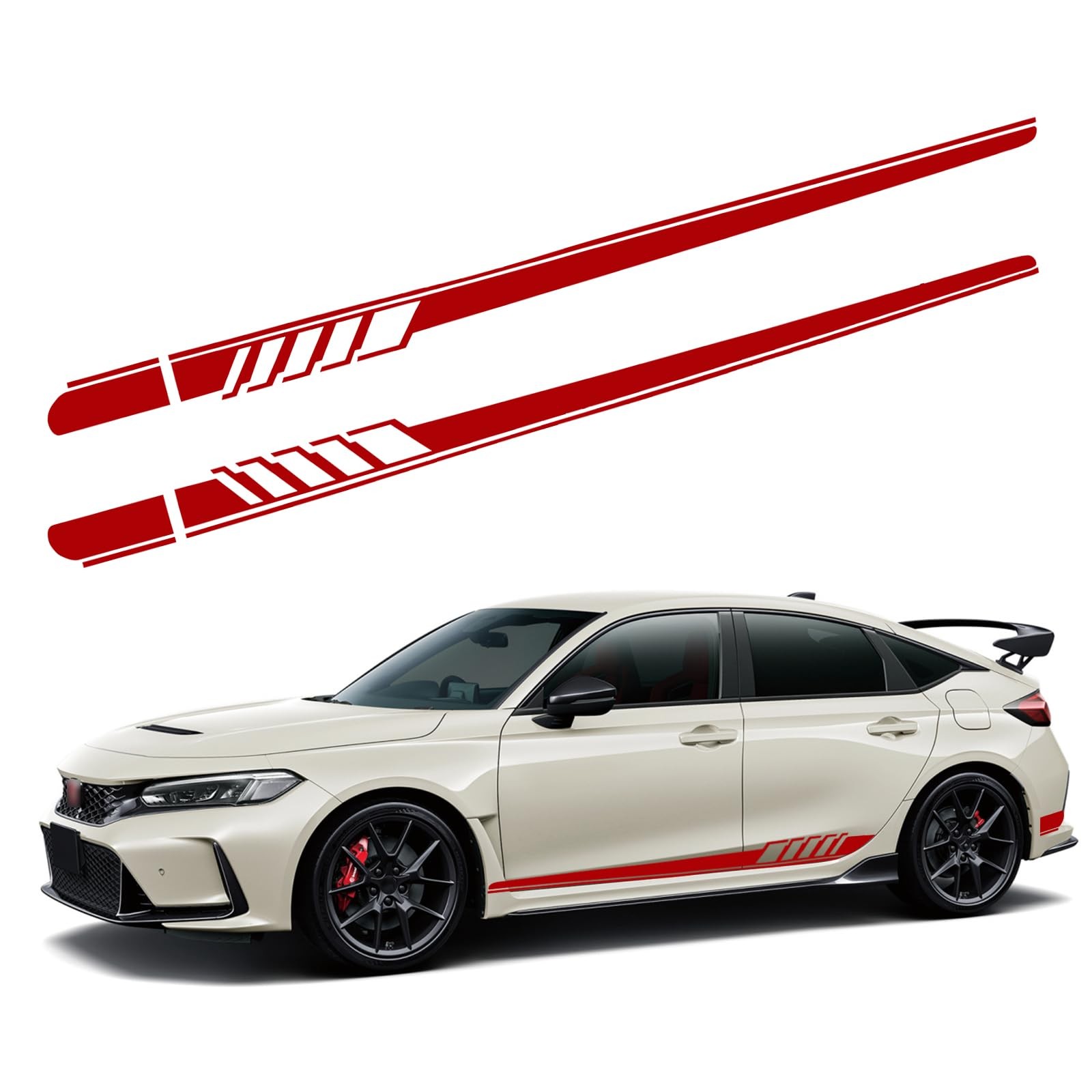 2Pcs Red Car Side Skirt Decals 88.58" Long Stripe Stickers Universal