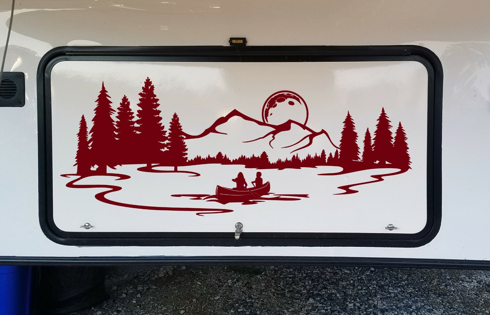 Moon Lake Mountain Canoe Scene Vinyl Decal – RV Graphics Camping Die Cut Sticker