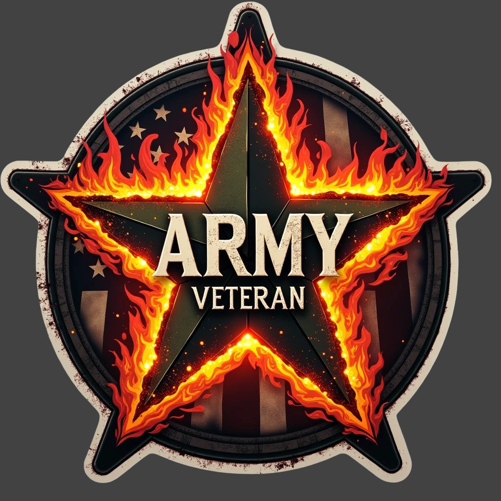 Army Veteran Flaming Star Sticker Vinyl Decal Military Patriotic Emblem