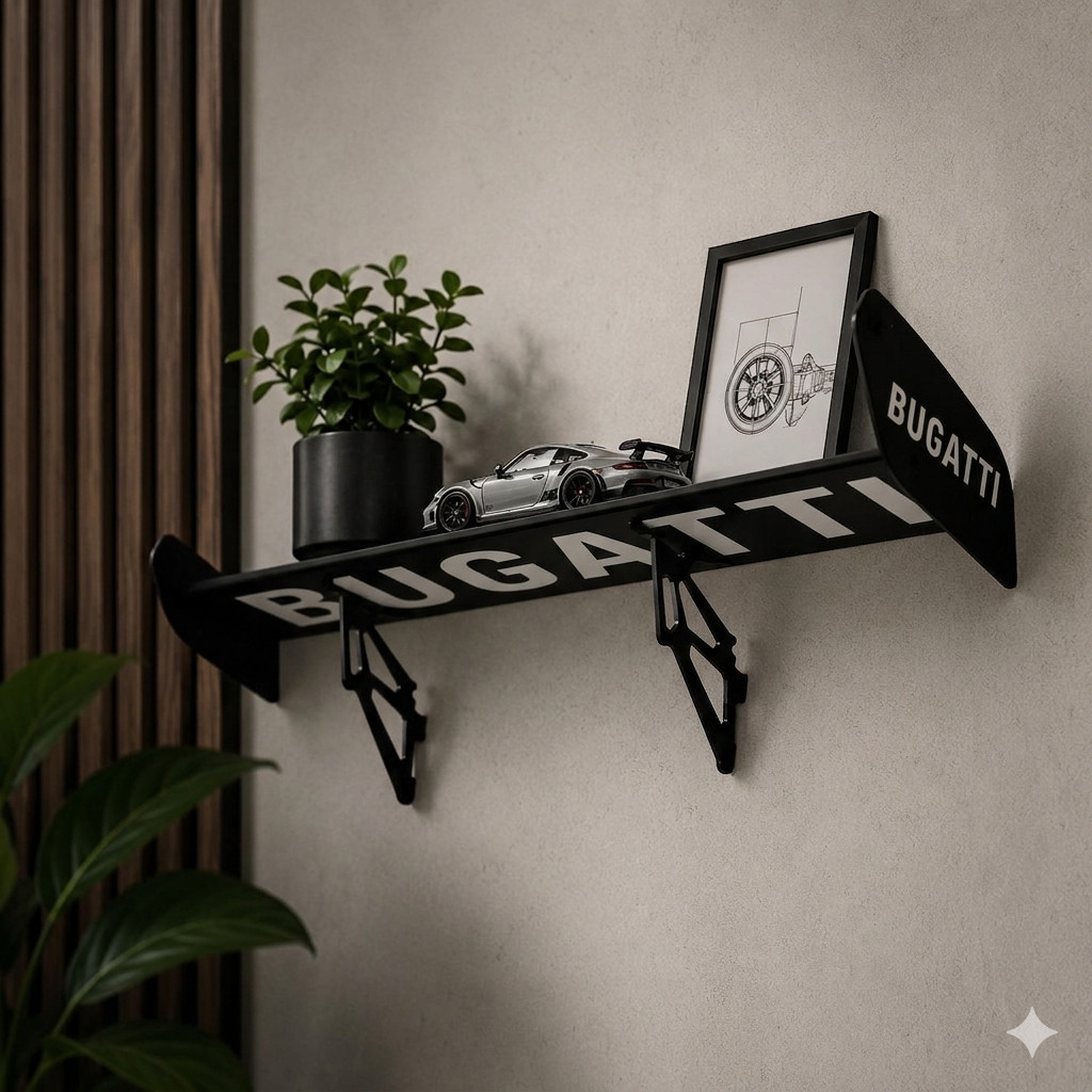 Bugatti Car Wing Shelf Car Spoiler Style Rear Wall Shelf – Automotive Home Decor