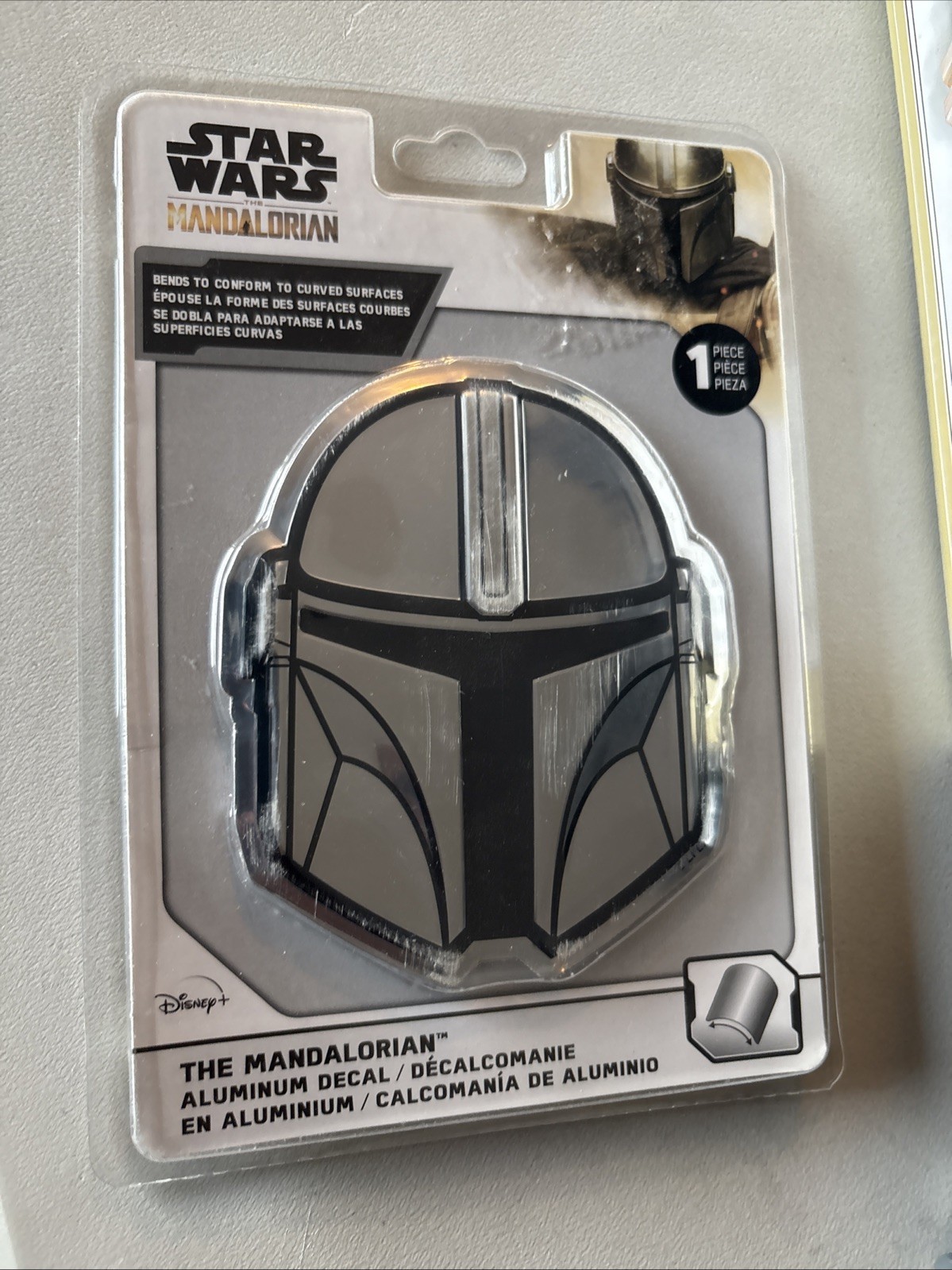 Disney Star Wars Mandalorian Aluminum Car Decal Mando Helmet Design, Chrome