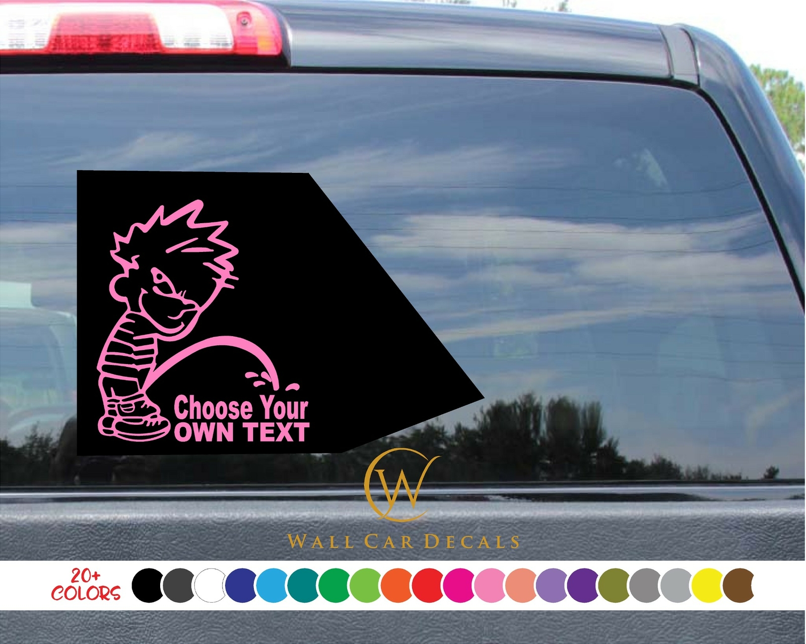 Calvin Peeing On Custom Text Vinyl Decal Personalize Pee Piss Choose Car Sticker