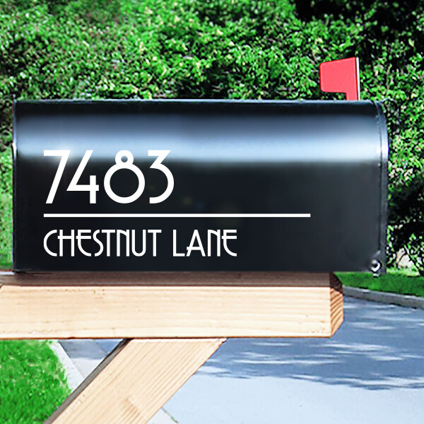 Art Deco Mailbox Address Decal, MCM Street Name Sticker / 4" h x 10" w – #1274