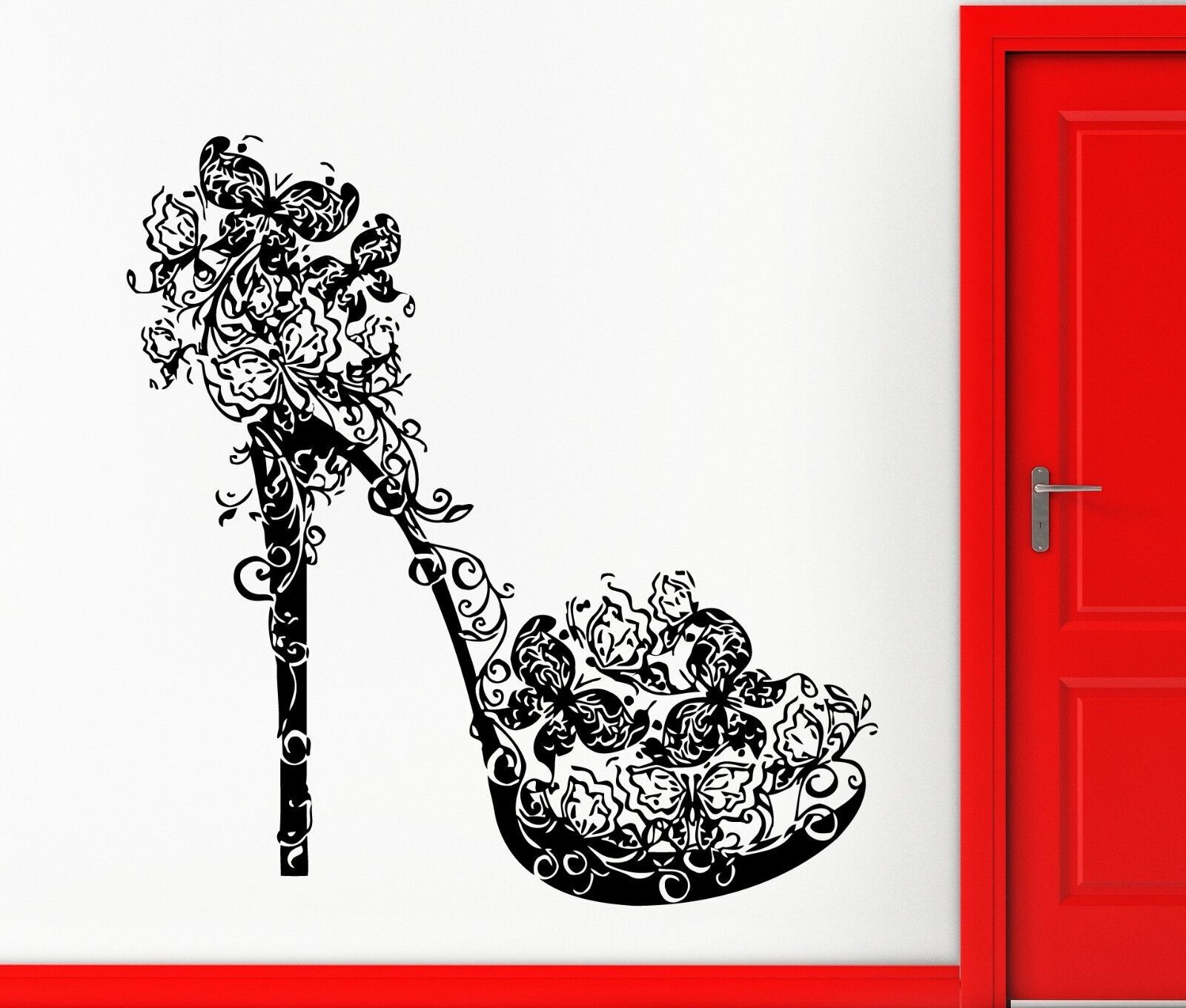 High Heel Shoe Butterflies Swirls Flower Fashion Wall Sticker Vinyl Decor (M385)