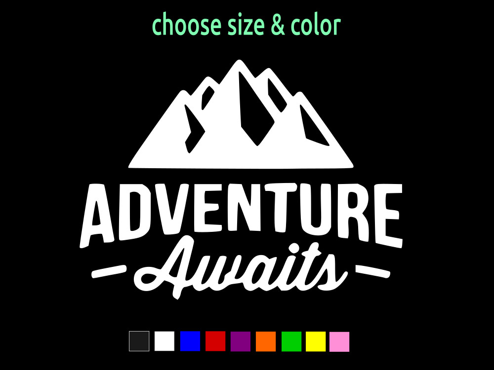 Adventure Awaits Nature Explorer Vinyl Window Sticker Decal CHOOSE SIZE COLOR