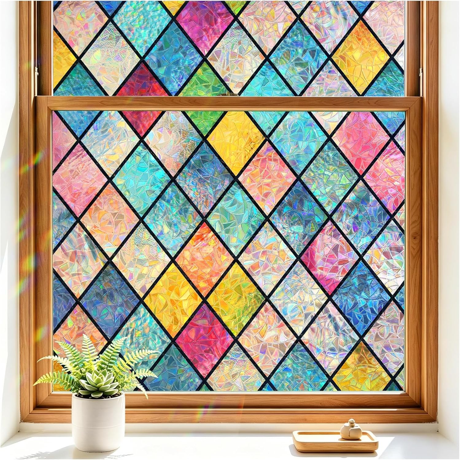 Stained Glass Window Privacy Film 17.5×78.7 Rainbow