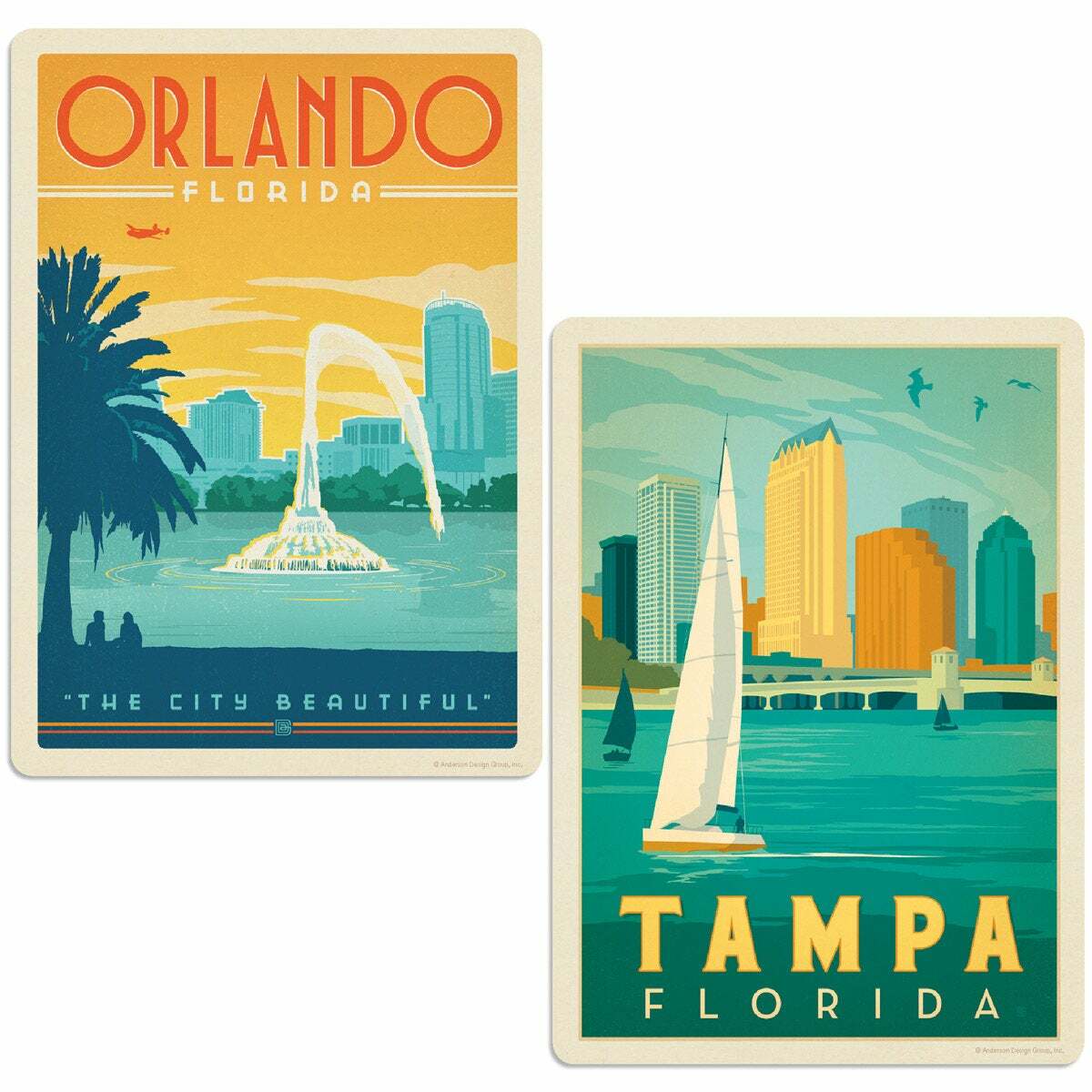 Orlando Tampa Florida Vinyl Sticker Set of 2 State Pride Car Decals