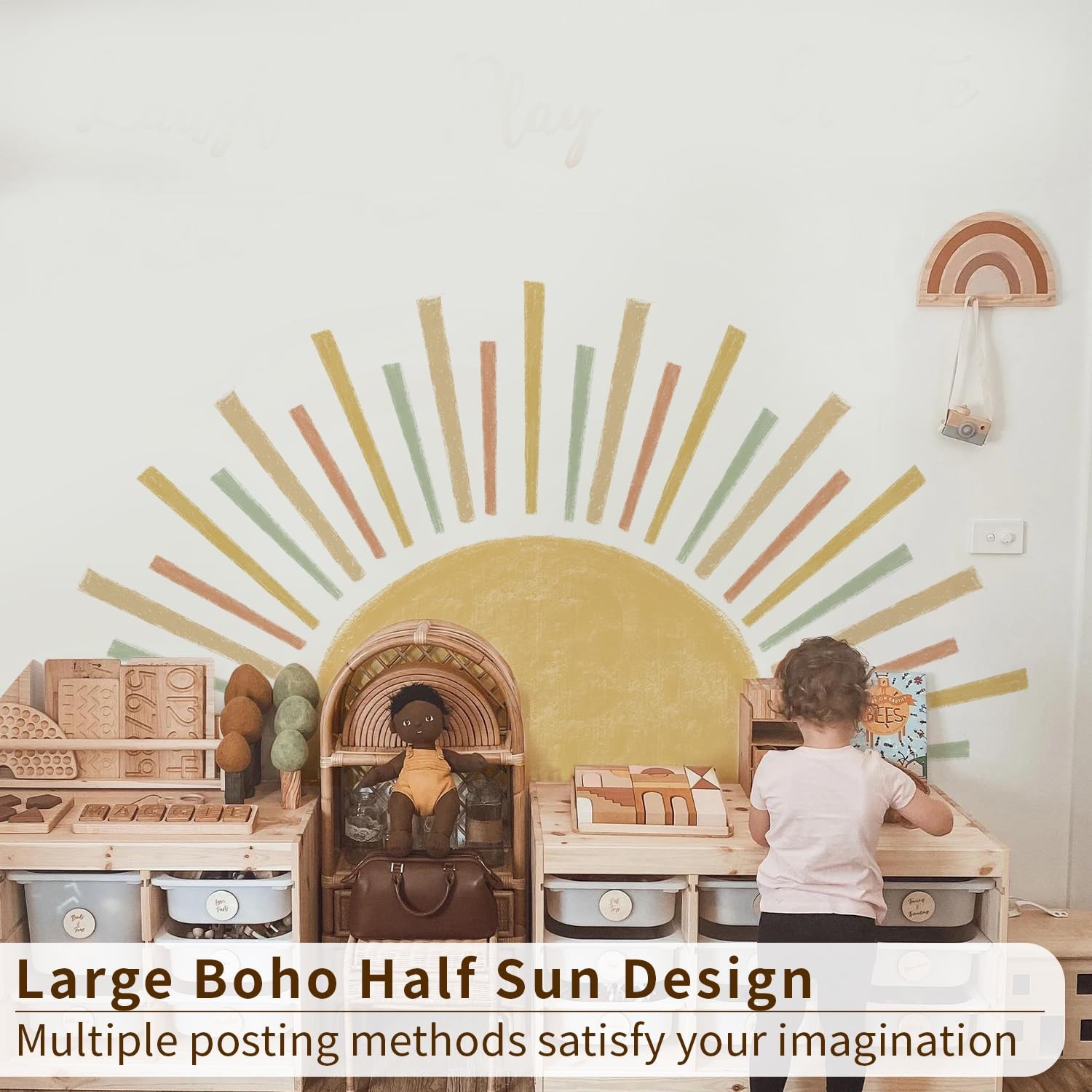 Large Boho Half Sun Wall Decals Peel and Stick, Pastel Sun Decal Sunrise Wall…