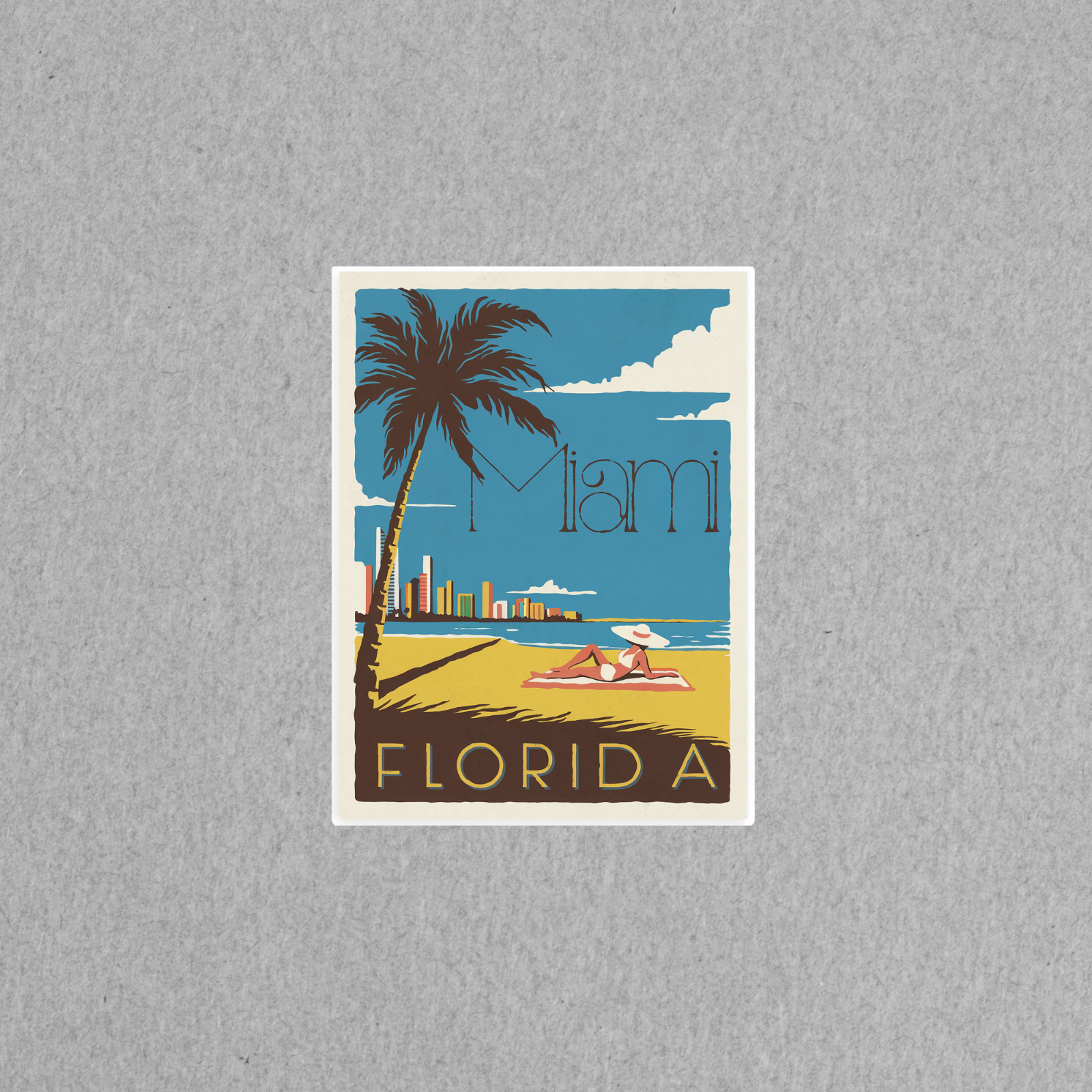 Vintage Miami Florida Travel sticker – Retro Beach Scene Sticker Decal Art Print