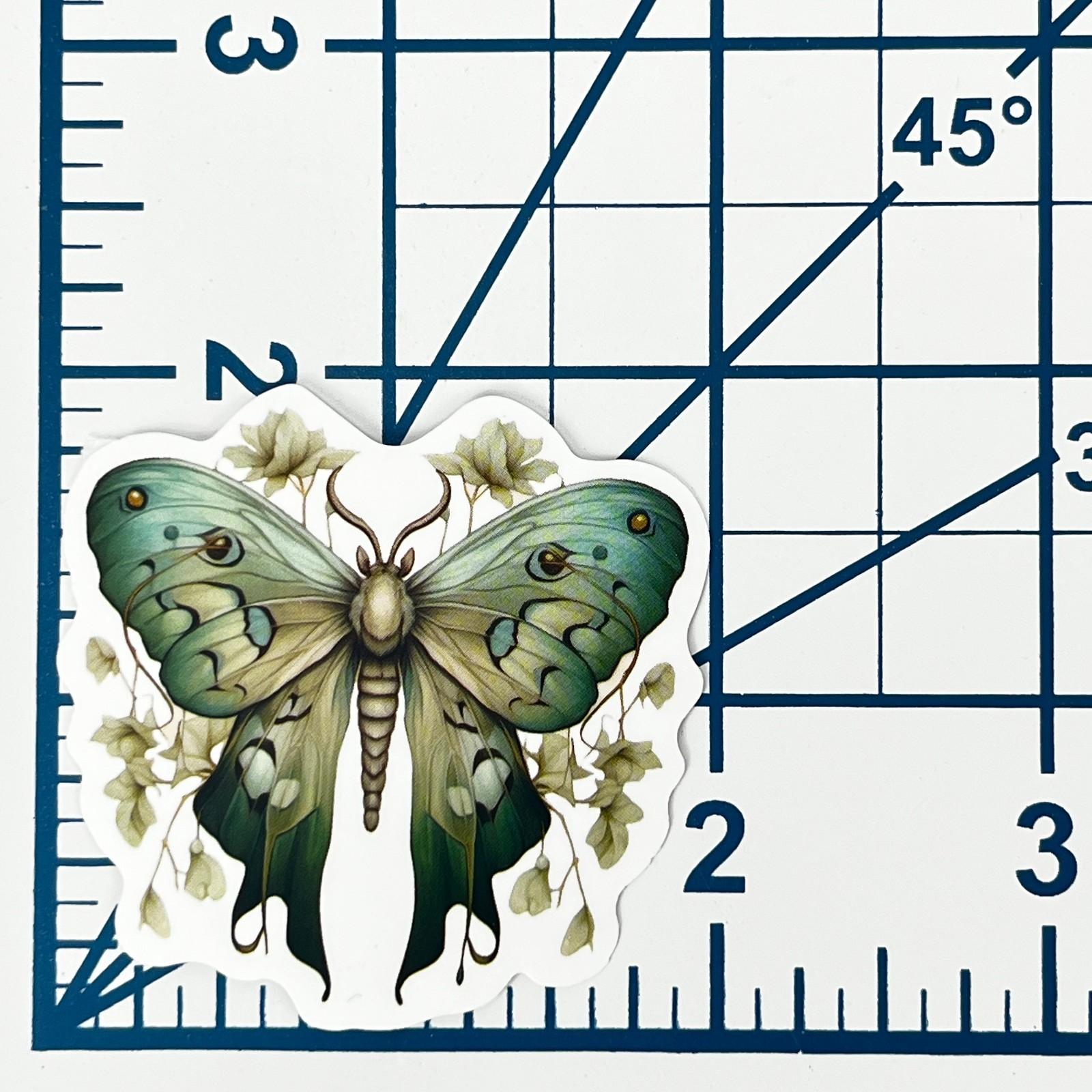 Mint Green Floral Moth Vinyl Sticker Vintage Butterfly Insect Journal Laptop