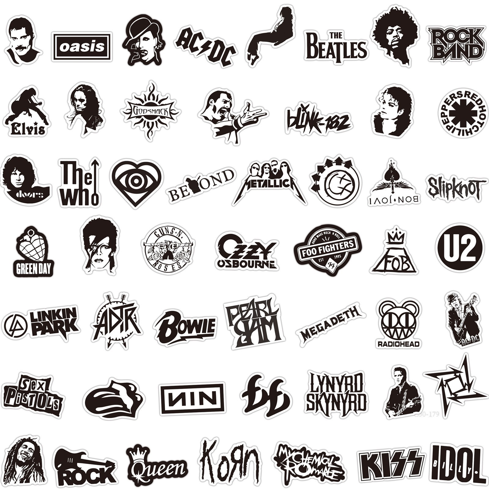 50 Bulk Heavy Metal Rock Band Stickers Decals for Laptops, Guitars, Skateboards
