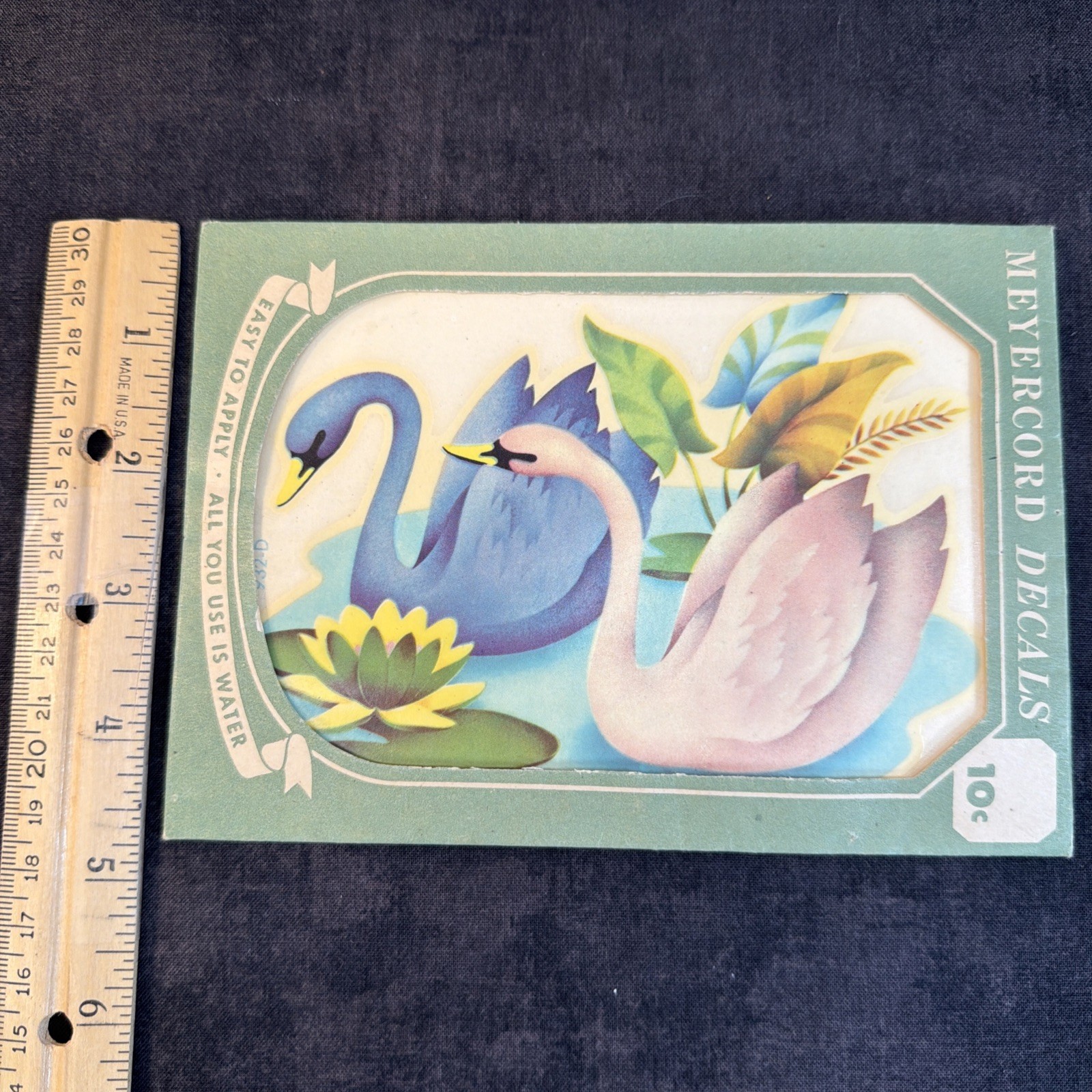 3 Meyercord Light Blue & Pink Swan Decals, Water Scene,Unused,Retro, Kitsch,MCM