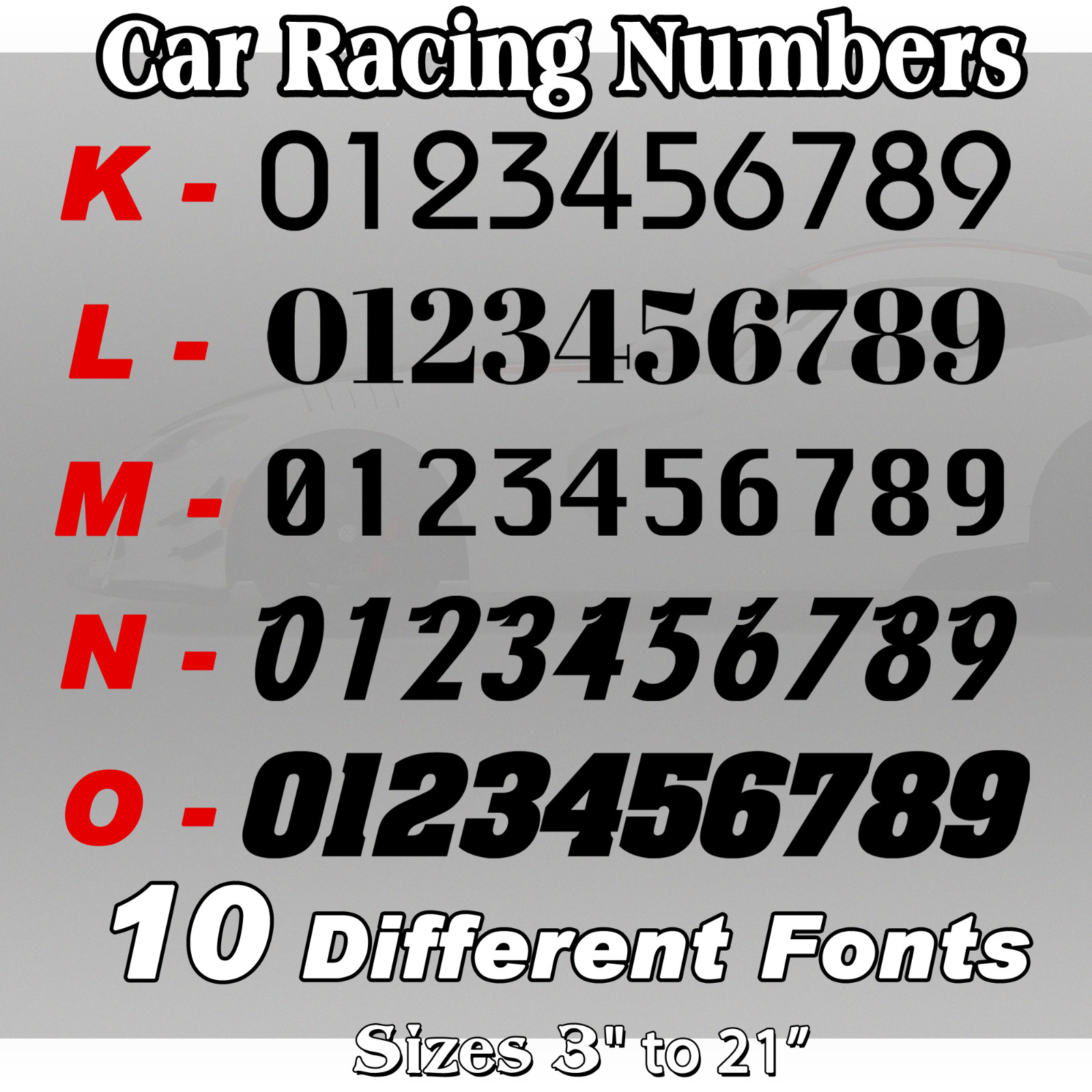 2 pack Racing Car numbers die-cut decal circle door custom number rally sport V7