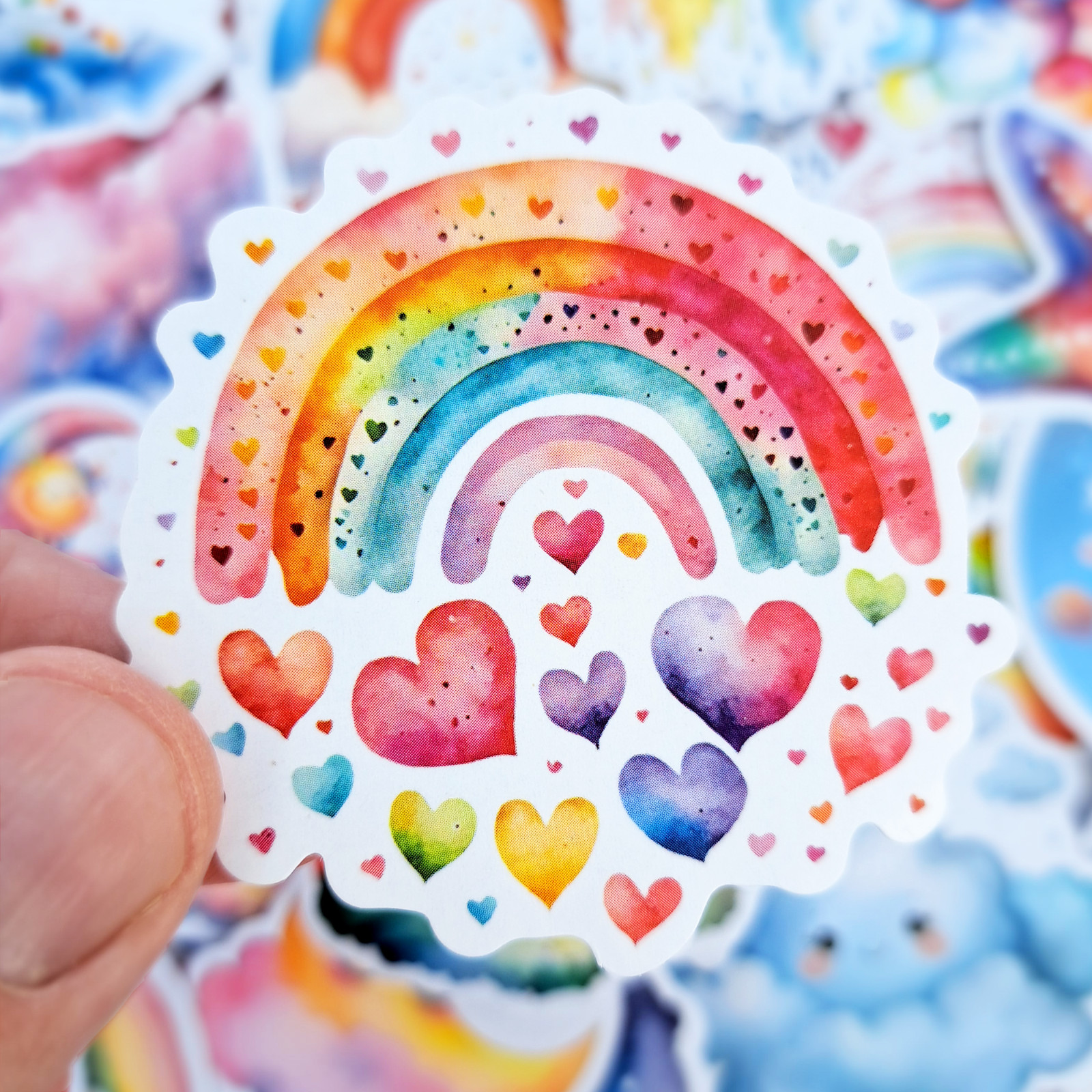 50 PCS Baby Rainbow Sticker Pack Fairytale Rabbits Fluffy Clouds Cartoon Gifts