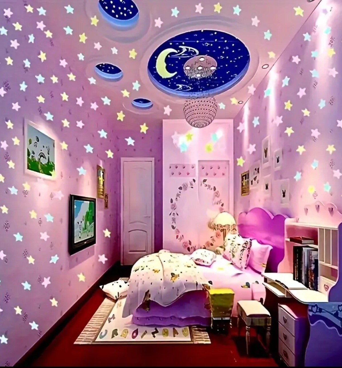 100PCS 3CM Luminous Star Wall Sticker Luminous Fluorescent 3D Kids Bedroom