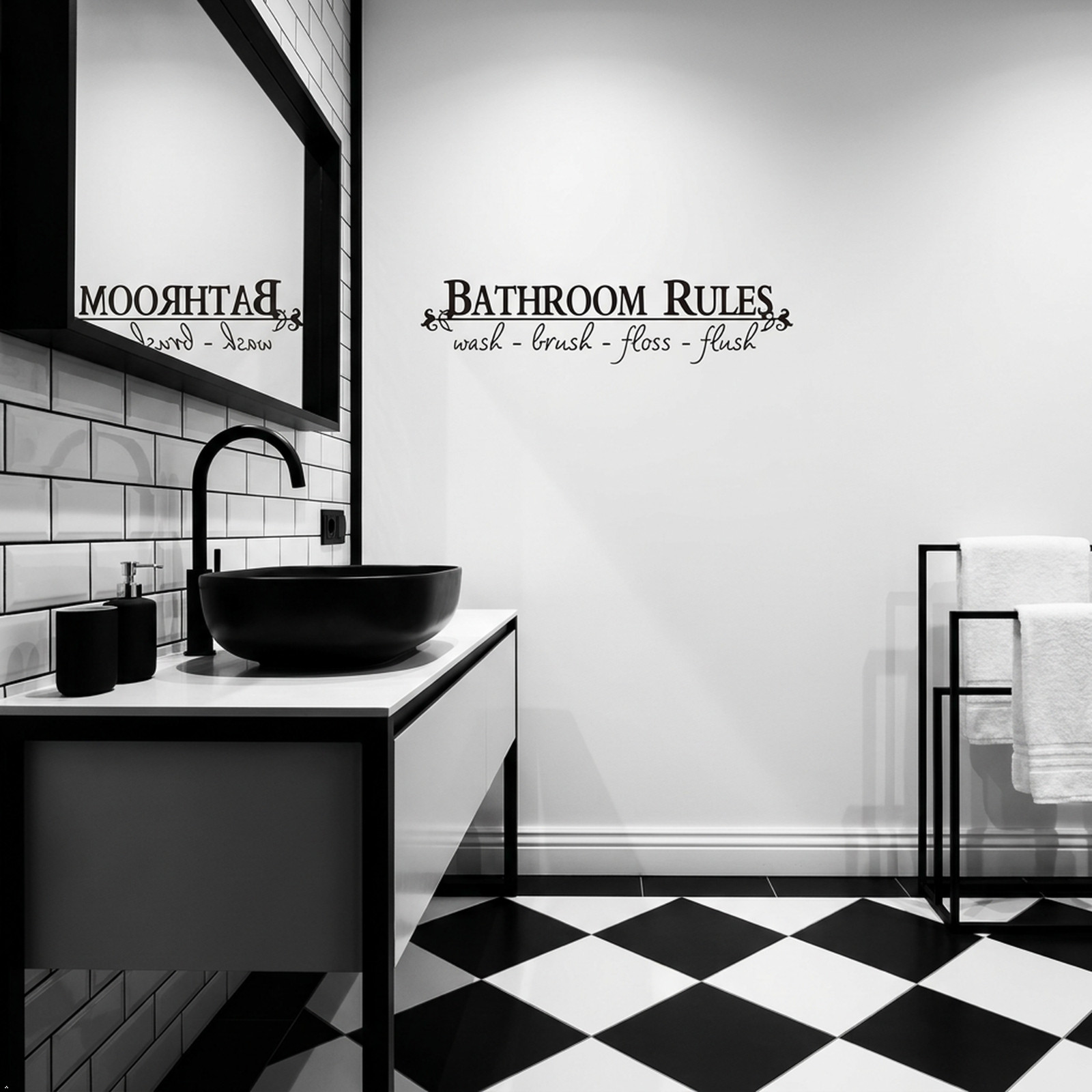 Bathroom Rules Wash Brush Floss Flush Quote Saying Wall Sticker Home Decal Decor