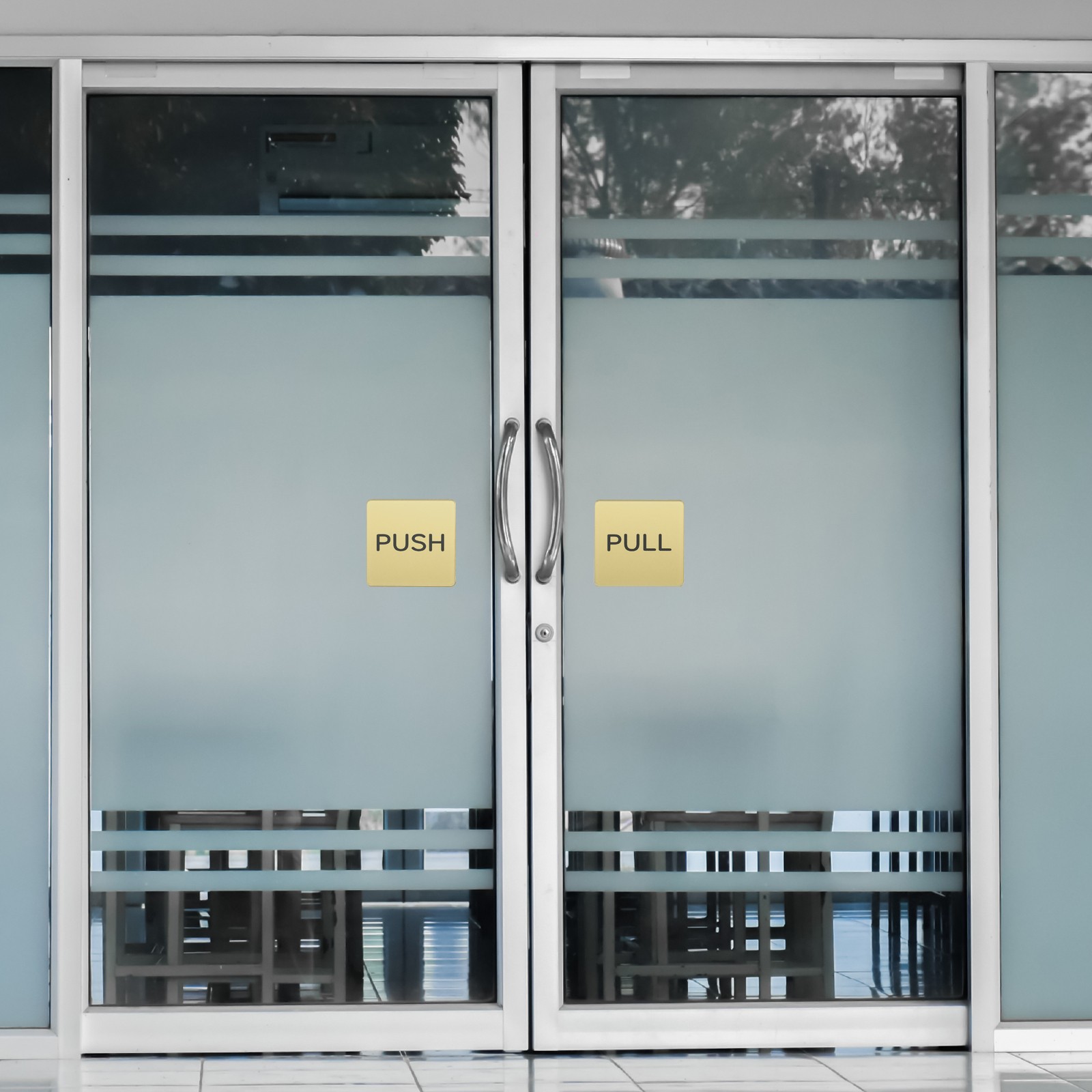 4Pcs Push Pull Door Sign Self Adhesive Fixed Sign Golden 2"x 5" Square
