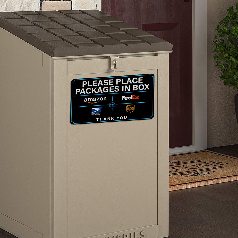 Please Place Packages in Box Sticker Sign – UV Resistant for Amazon UPS FedEx