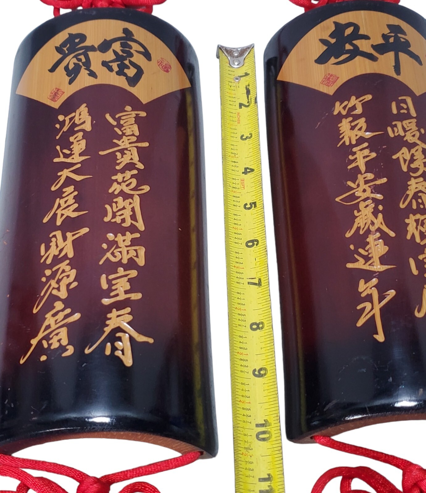 Pair Of Wood Plaque Chinese Writing Knot Tassels Feng Shui Home Wall Decor Art