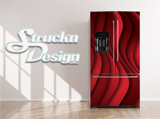 Velvet Dark Red Black Waves Curves Fridge Freezer Wrap Side Door Vinyl Decal