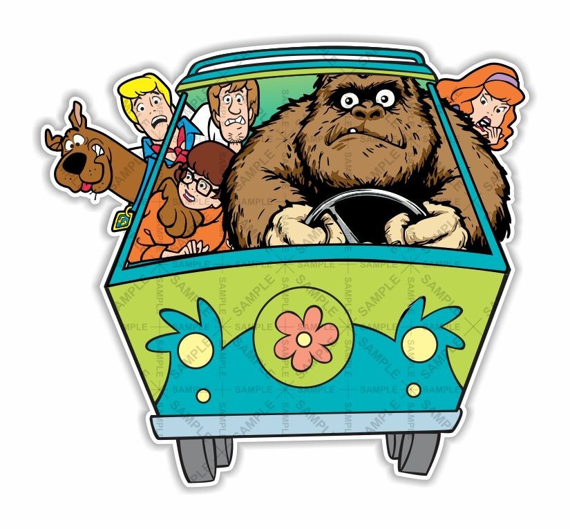 Sasquatch driving Mystery Machine, Scooby, Bigfoot Precision Cut Decal